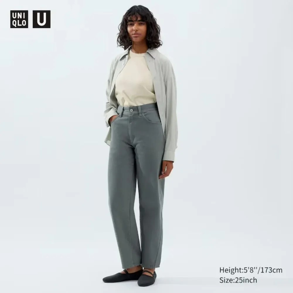Uniqlo U Curved Jeans Olive Gray Size 26 Barrel Jeans New with tag